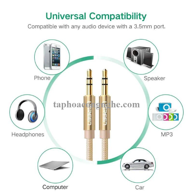 Ugreen 30812 3M màu Vàng Cáp âm thanh 2 đầu 3.5mm dương AV112 30030812